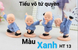 Bộ Tượng 4 Chú Tiểu Học Võ - màu xanh